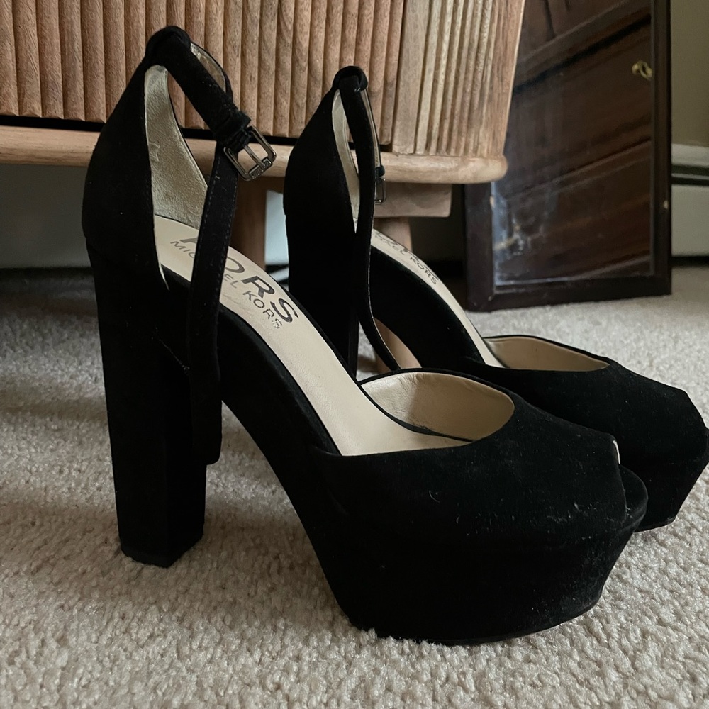 Michael kors black velvet platform heels